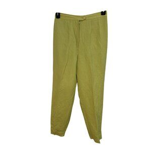 Herman Geist Green Womens Linen-Rayon Blend Pants Size 8 Ankle-Length Pleated Fr